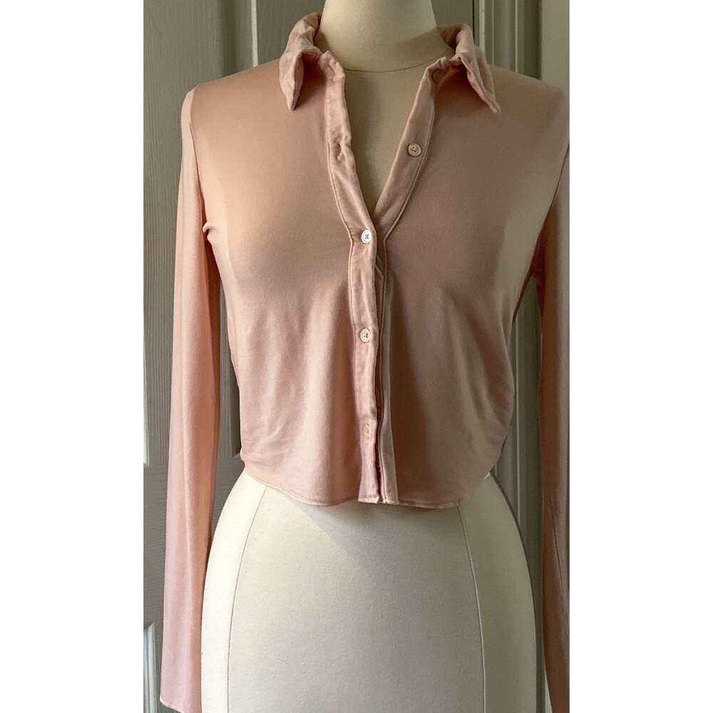 Aritzia Wilfred Pink Cropped Button Up long Sleeve Womens Size M 6-8